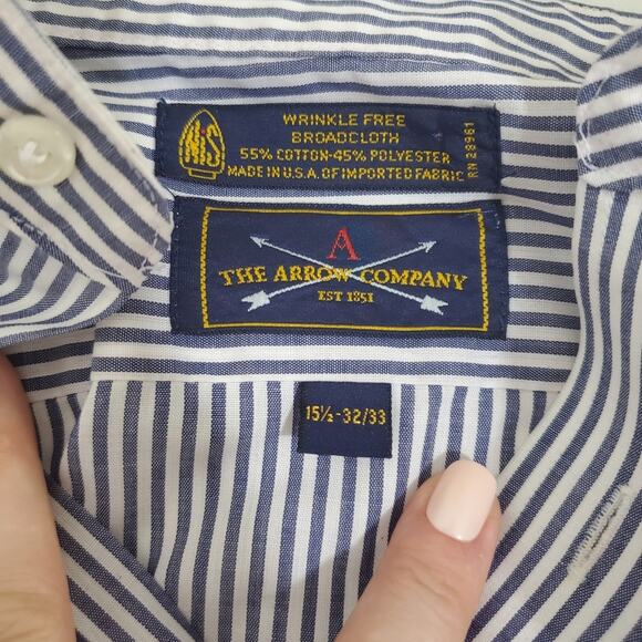 The Arrow Company | Wrinkle Free Broadcloth Striped Banded Collar Neckline Shirt - Picture 5 of 6